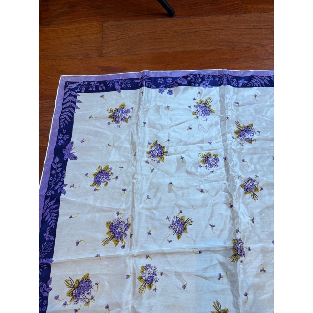 Jo Copeland Floral Bouquet Scarf Coquette 1960s | Purple Cream | 35" Square - Picture 2 of 10